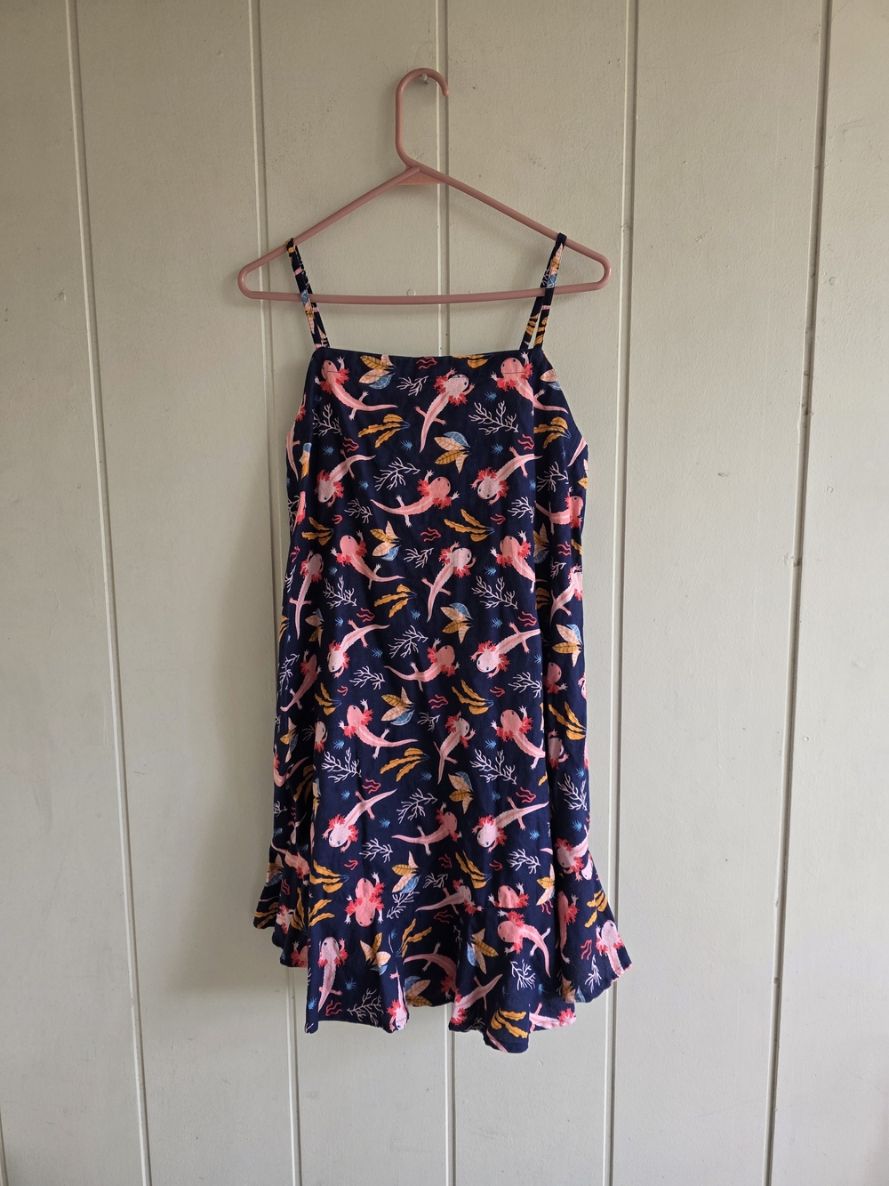 Attic Salt Dress Axolotl Linen Cotton Blend Mini Blue Ruffle Summer Large